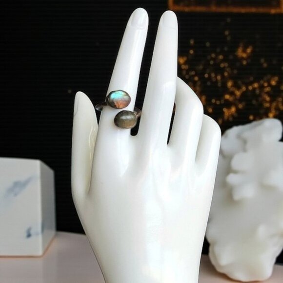 🆕 Boho Vintage Labradorite Ring Adjustable Open Wrap Handmade Copper Finish - Picture 11 of 13